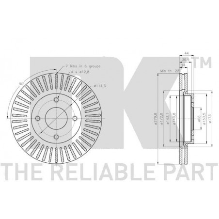 Stabdžių disko NK 312283 techniniai duomenys