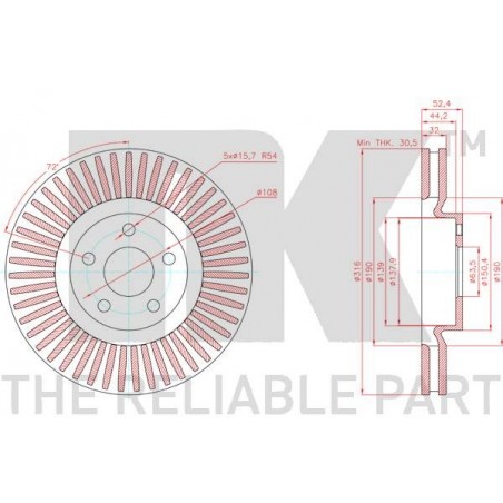 Stabdžių disko NK 3125107 techniniai duomenys
