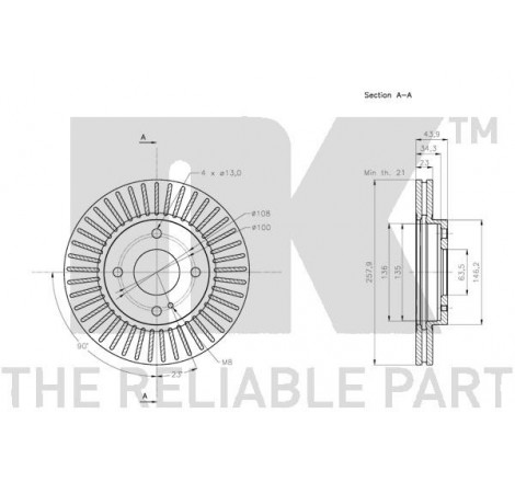Stabdžių disko NK 312580 techniniai duomenys