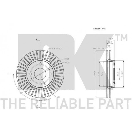 Stabdžių disko NK 312580 techniniai duomenys