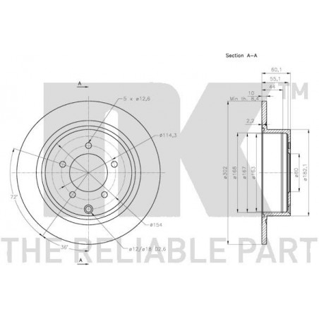 Stabdžių disko NK 313083 techniniai duomenys