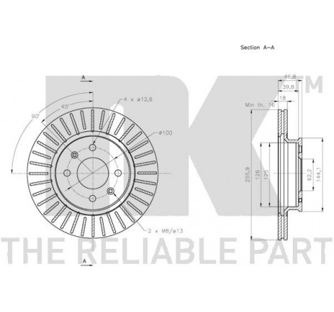 Stabdžių disko NK 313438 techniniai duomenys