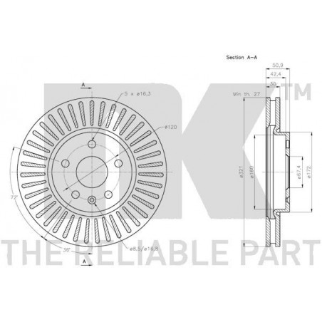 Stabdžių disko NK 313669 techniniai duomenys