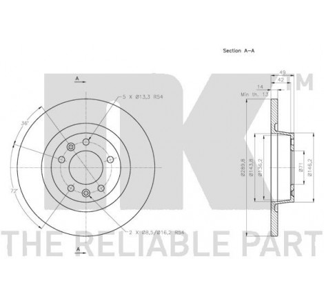 Stabdžių disko NK 313736 techniniai duomenys