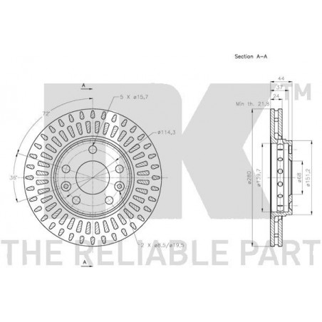 Stabdžių disko NK 313970 techniniai duomenys
