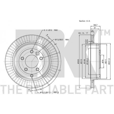 Stabdžių disko NK 314028 techniniai duomenys