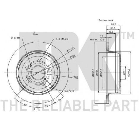 Stabdžių disko NK 314576 techniniai duomenys