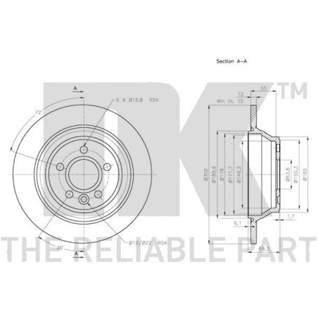 Stabdžių disko NK 314859 techniniai duomenys