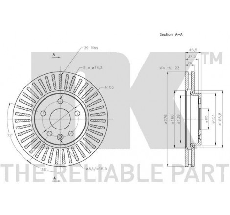 Stabdžių disko NK 315013 techniniai duomenys