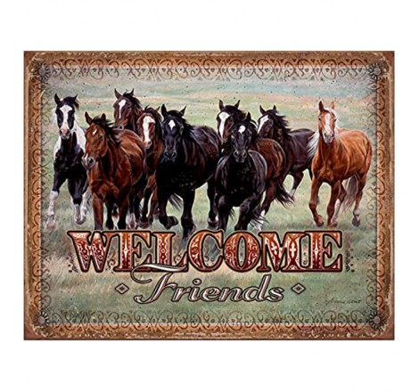 Sienų dekoravimo ženklas Welcome Friends - Horses