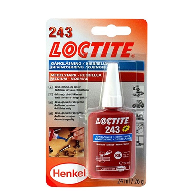 Sriegių fiksavimo klijai Loctite 243 (24ml) vidutinio stiprumo