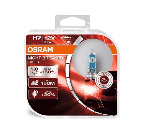 Osram lempučių komplektas H7 55W 12V Night Breaker Laser +150%