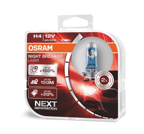 Osram lempučių komplektas H4 60/55W 12V Night Breaker Laser +150%